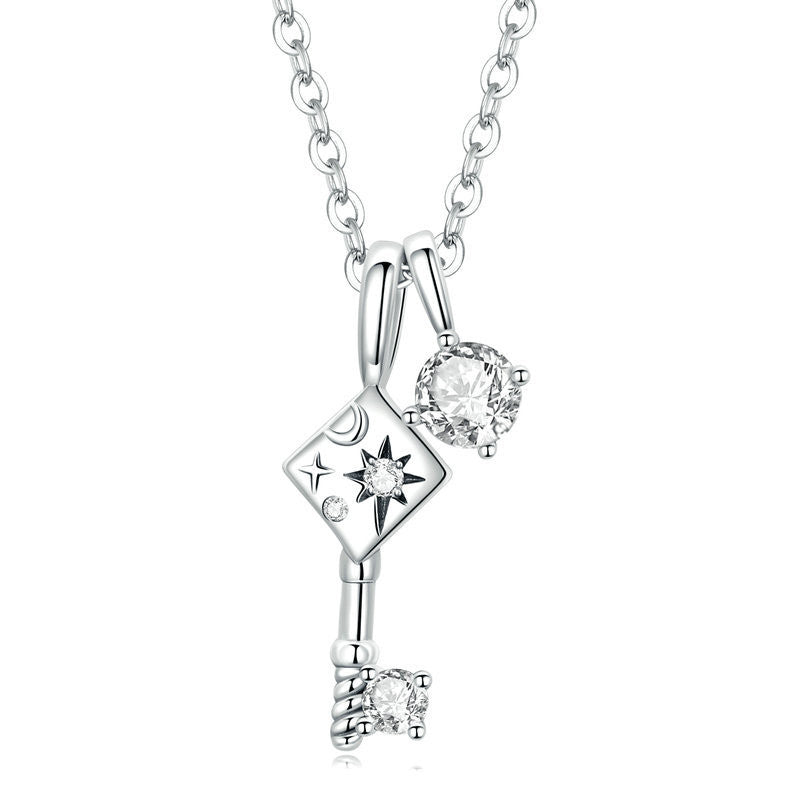 925 silver key lock necklace, view 2 - MRSLM