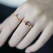 women's vintage flower crystal ring, view 4 - MRSLM