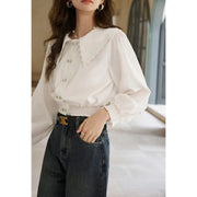 korean doll neck lace patchwork bubble sleeve top, view 6 - MRSLM