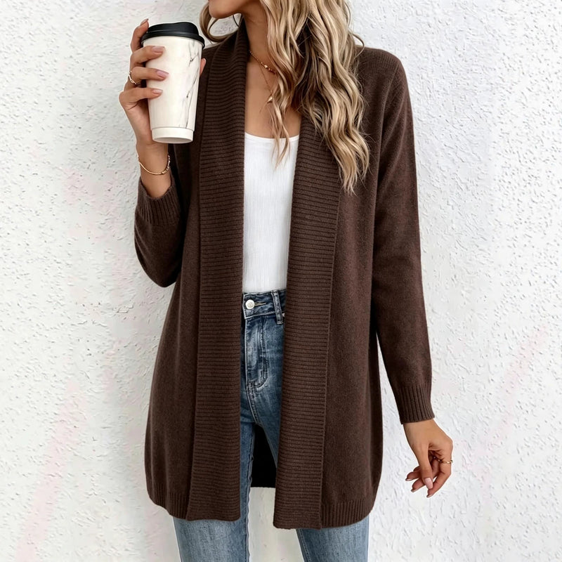 Women's shawl collar long knit cardigan, view 9 - MRSLM