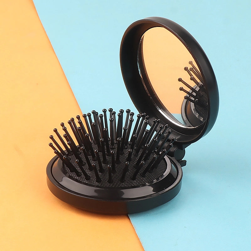 mini folding hairbrush with mirror, view 5 - MRSLM