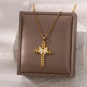 Butterfly and cross pendant necklace, view 6 - MRSLM