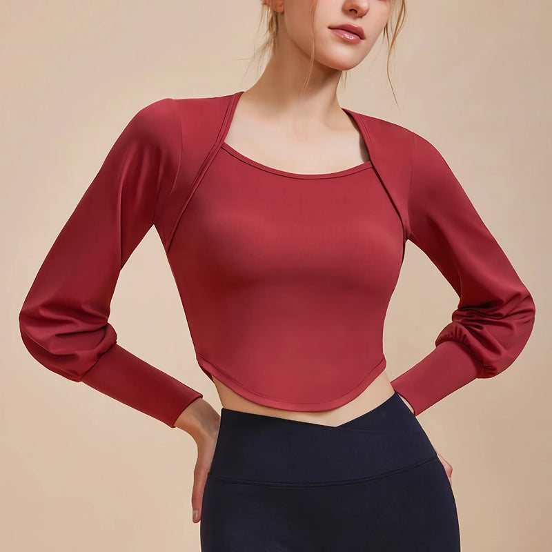 women's retro long sleeve yoga shirt, view 5 - MRSLM