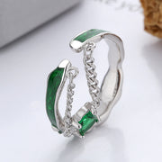 sterling silver green glaze chain zircon ring, view 3 - MRSLM
