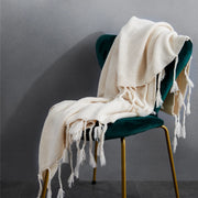 nordic wool knitted tassel blanket, view 8 - MRSLM