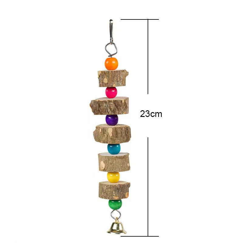 natural wood bird swing with bell, view 4 - MRSLM