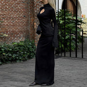 high collar hollow out knitted pencil skirt, view 3 - MRSLM