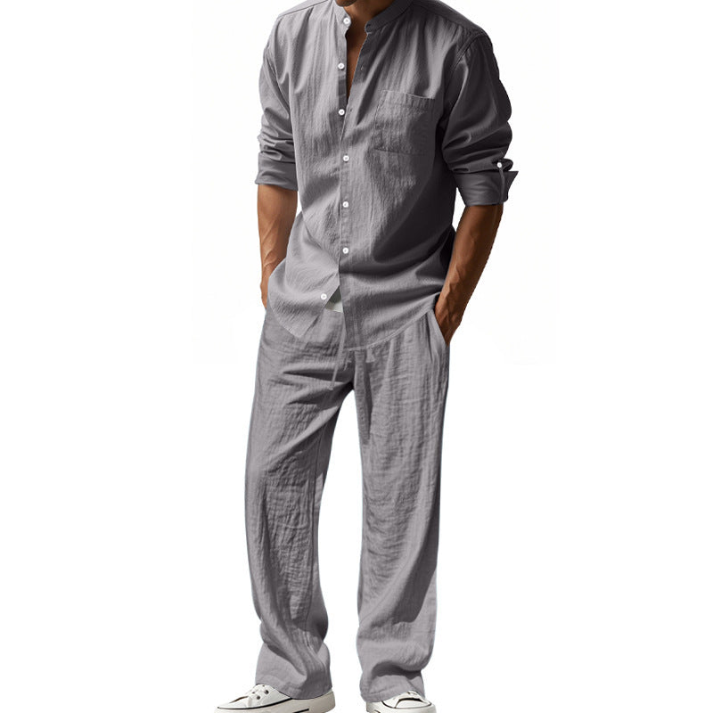men's linen shirt and trousers beach set, view 2 - MRSLM