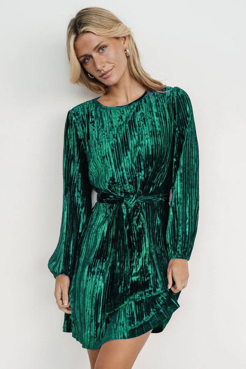 elegant velvet long-sleeved dress, view 3 - MRSLM