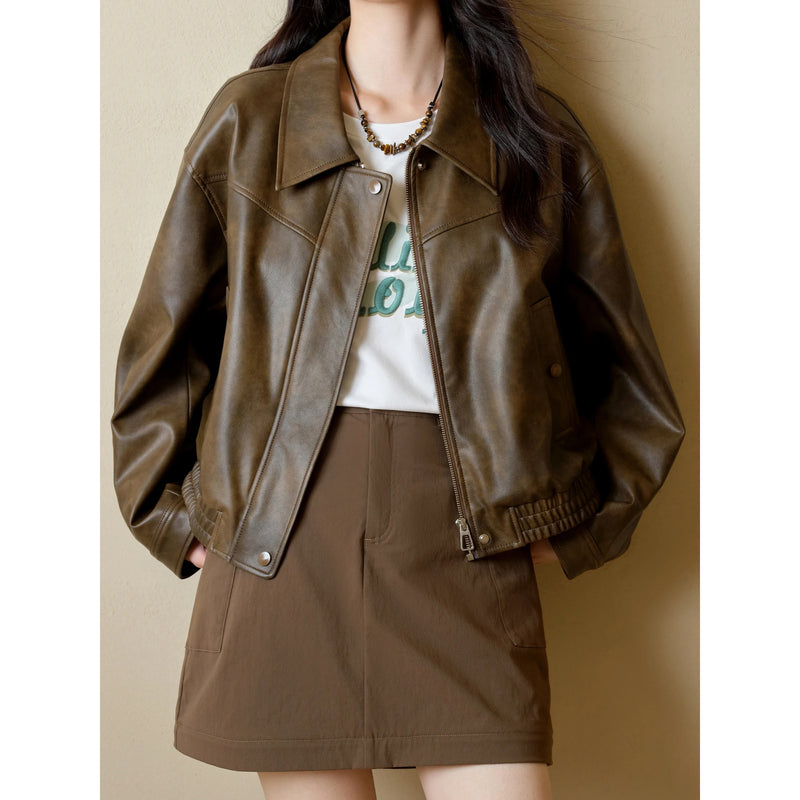 retro faux leather jacket for women, view 5 - MRSLM