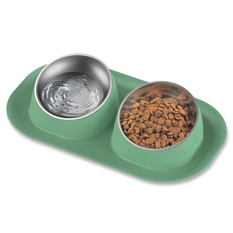 stainless steel tilted double dog bowl, view 3 - MRSLM