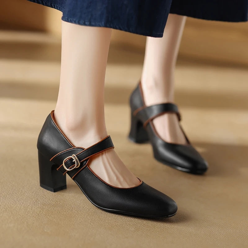 genuine leather mary jane heels for women, view 5 - MRSLM