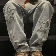 men's star embroidery wide-leg jeans, view 8 - MRSLM