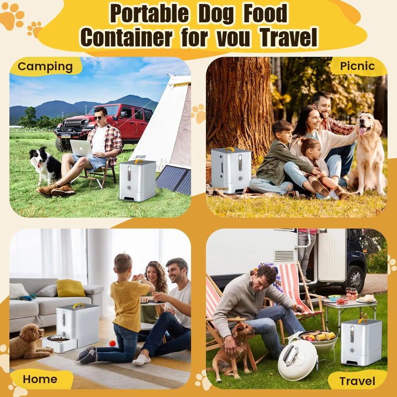 waterproof pet food storage and double bowl feeder, view 7 - MRSLM