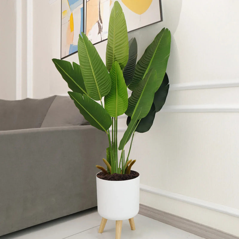 Modern self-watering planter with wooden stand, view 7 - MRSLM
