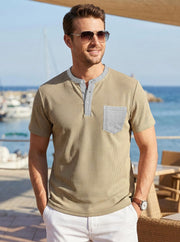 Men's color-block waffle-knit henley tee, view 9 - MRSLM