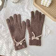 Solid-color bow warm finger gloves, view 11 - MRSLM