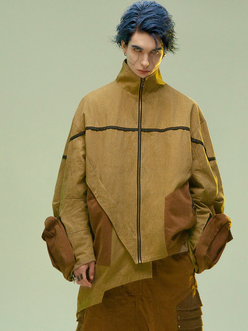 asymmetric sandstone cotton coat, view 5 - MRSLM