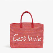 casual straw tote bag with letter decoration, view 4 - MRSLM