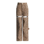 leopard patchwork wide-leg jeans, view 2 - MRSLM