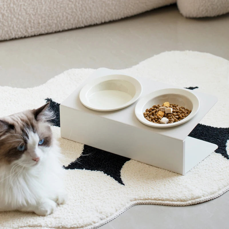 elevated double ceramic pet bowl with iron stand, view 7 - MRSLM