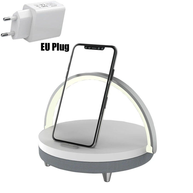 3-in-1 Wooden Wireless Charger with LED Lamp & Bluetooth Speaker