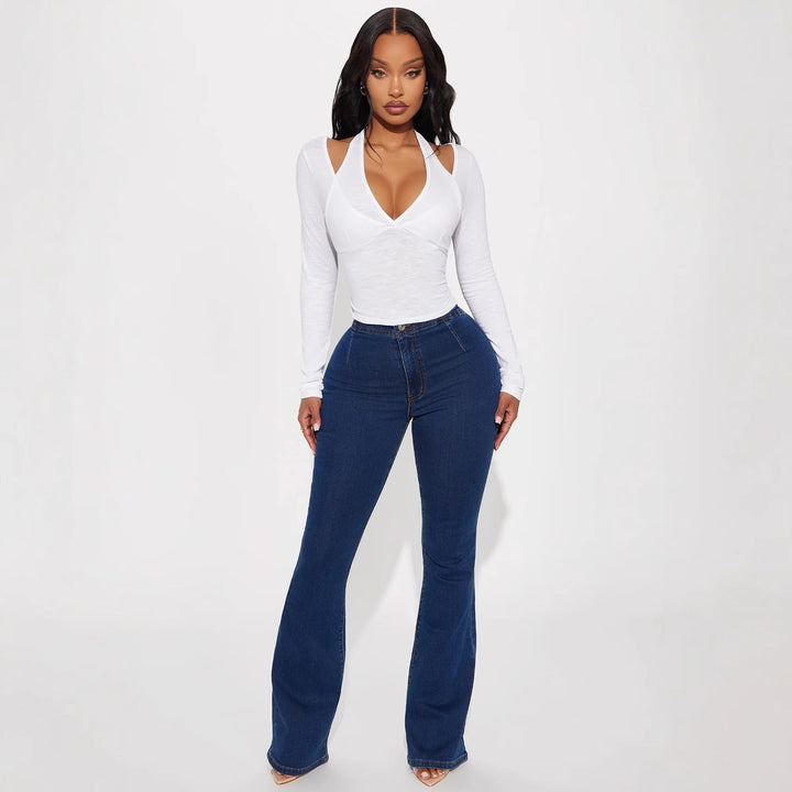 Women's Off-the-shoulder V-neck Fake Two-piece Top Slim Fit