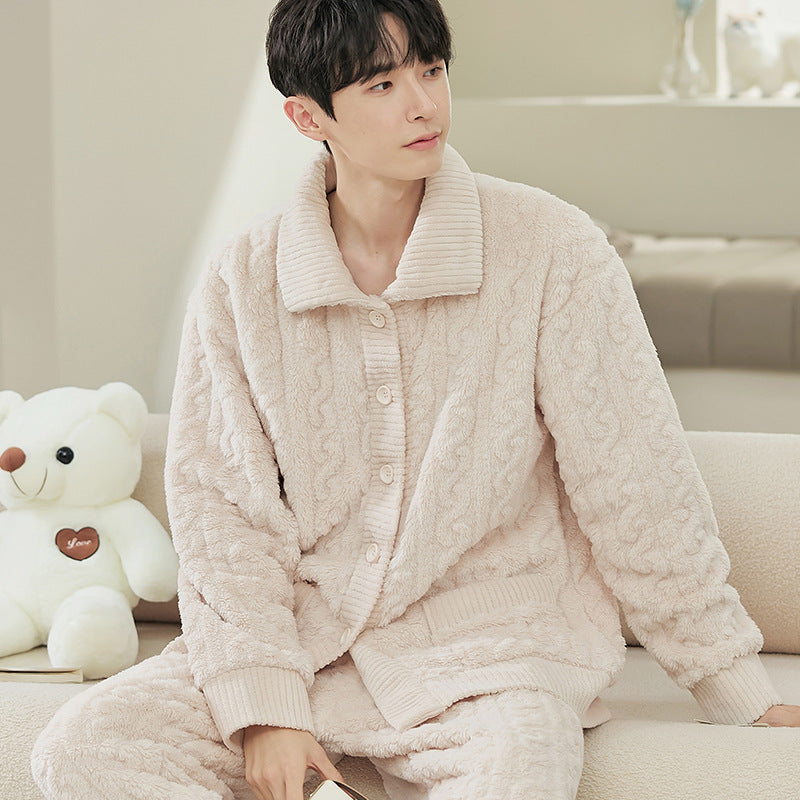 Men's flannel lounge robe cardigan set, view 5 - MRSLM
