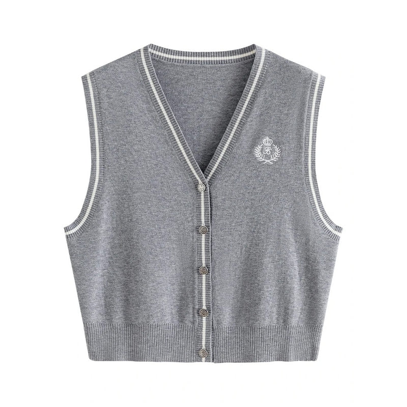 gray knitted vest for women, view 6 - MRSLM