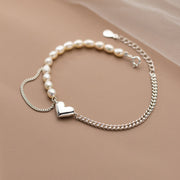 silver heart pearl chain bracelet, view 4 - MRSLM