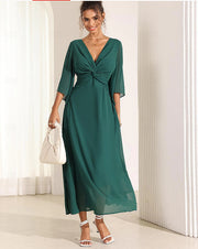 solid v-neck chiffon dress, view 6 - MRSLM