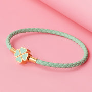 four-leaf clover braided leather bracelet, view 9 - MRSLM