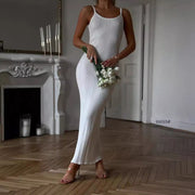 minimalist knitted suspender dress, view 3 - MRSLM