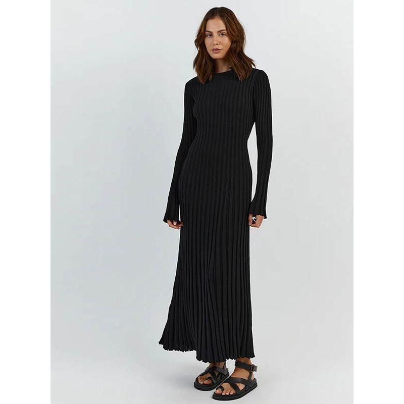 elegant pleated knit dress, view 11 - MRSLM