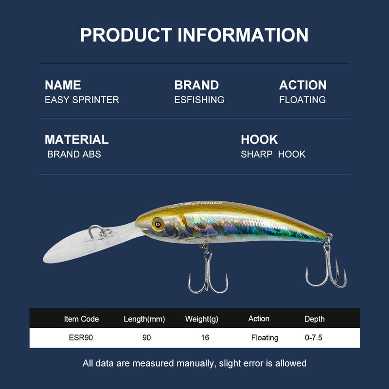 floating hard bait fishing lure, view 2 - MRSLM