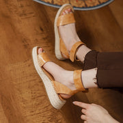 yellow leather platform sandals, view 3 - MRSLM