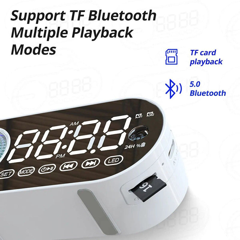 Wireless Bluetooth Speaker with LED Mirror Digital Alarm Clock & RGB Display
