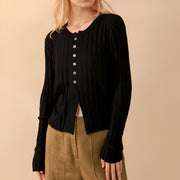 slim fit knitted cardigan with navel cut, view 7 - MRSLM