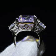 silver square high carbon stone ring - MRSLM