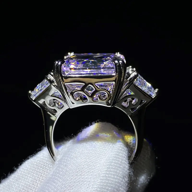 silver square high carbon stone ring - MRSLM