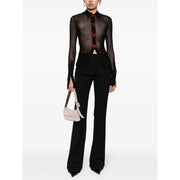 slim fit sheer mesh patchwork blouse, view 4 - MRSLM