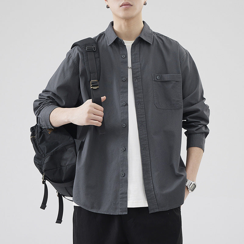 Men's American-style Heavy Cotton Long-sleeved Shirt