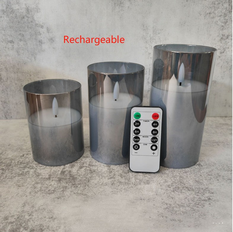 Flameless LED candles in glass, set of 3, view 14 - MRSLM