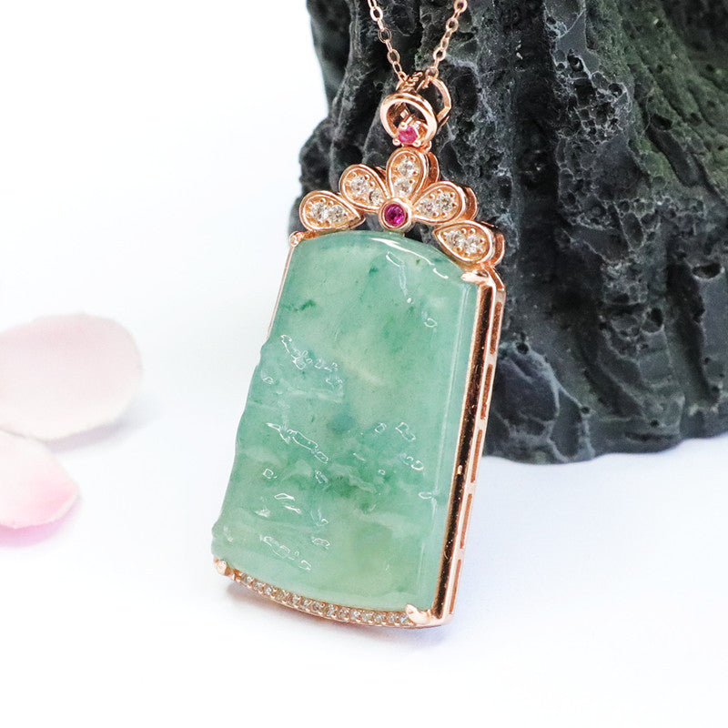 silver natural jade pendant necklace, view 5 - MRSLM