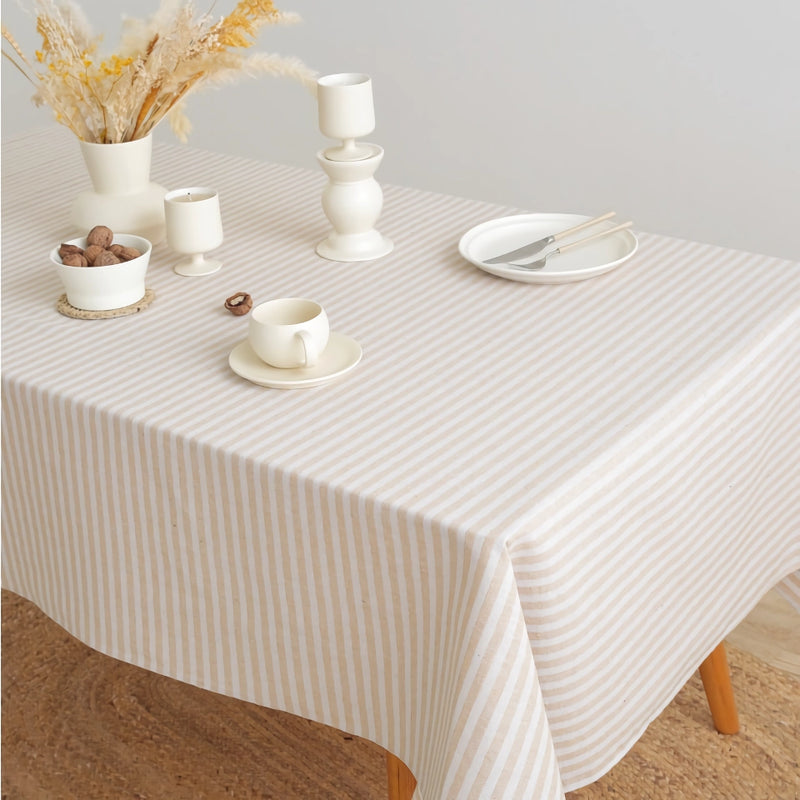striped cotton linen tablecloth, view 2 - MRSLM