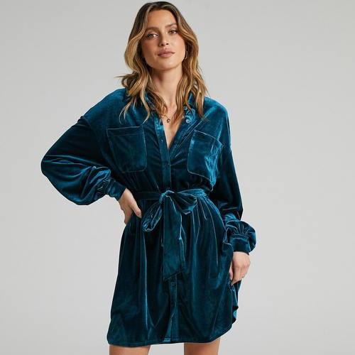 women's velvet long sleeve mini dress - MRSLM
