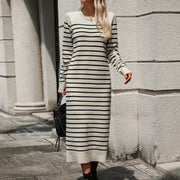 Slim striped printed long dress with long sleeves, view 5 - MRSLM