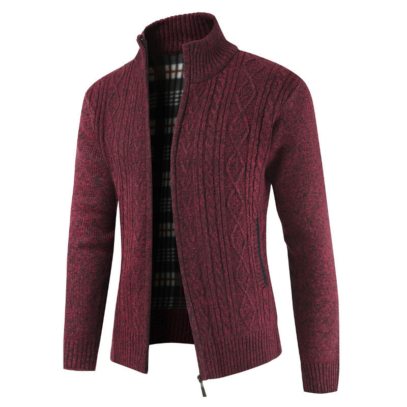 Men's fleece-lined stand-collar knit cardigan, view 5 - MRSLM