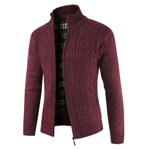Men's fleece-lined stand-collar knit cardigan, view 5 - MRSLM