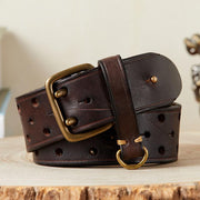 men's genuine leather double buckle belt - MRSLM